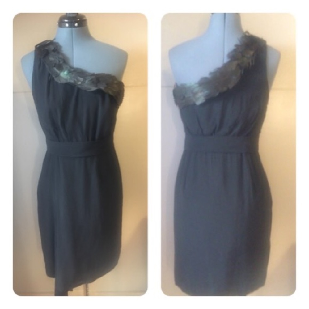Black Halo One Shoulder Feather Dress Size 6